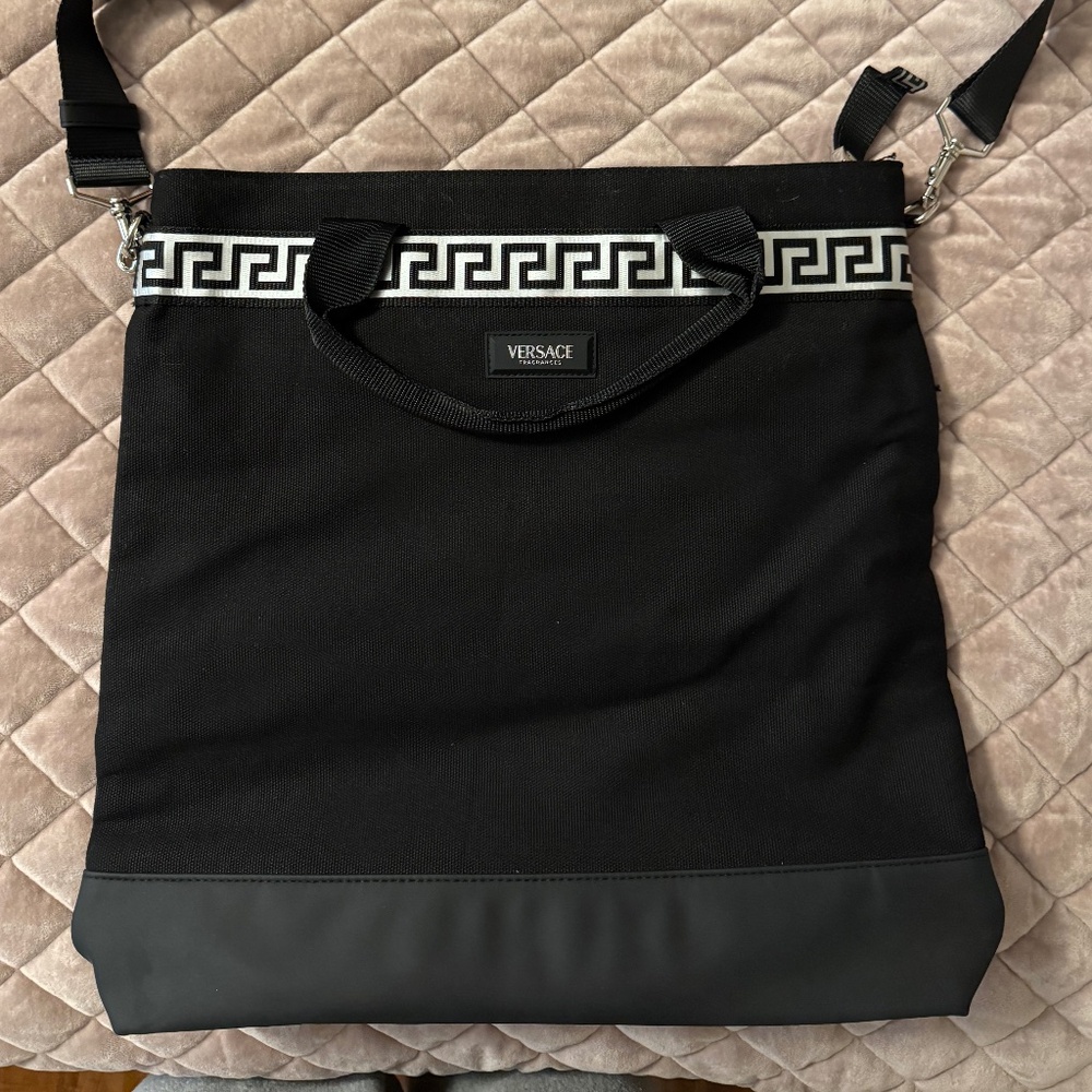 versace black canvas tote bag